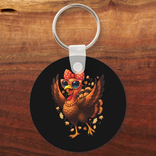 Turkey Dancing Turkey Day Womens Fall Cute Bow Tha Sleutelhanger (Voorkant)