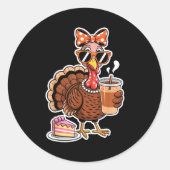 Turkey Drinking Coffee Bow Thanksgiving Womens Tur Ronde Sticker (Voorkant)
