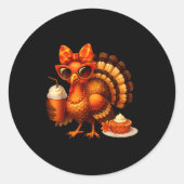 Turkey Drinking Coffee Bow Thanksgiving Womens Tur Ronde Sticker (Voorkant)