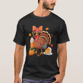 Turkey Drinking Coffee Bow Thanksgiving Womens Tur T-shirt (Voorkant)