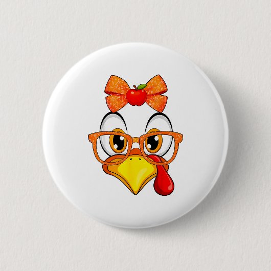Turkey Face Apple Coquette Fall Thanksgiving Costu Ronde Button 5,7 Cm (Voorkant)