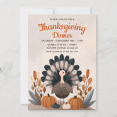 Turkey& Fall Foliage Pastel Thanksgiving Dinner Kaart (Voorkant)