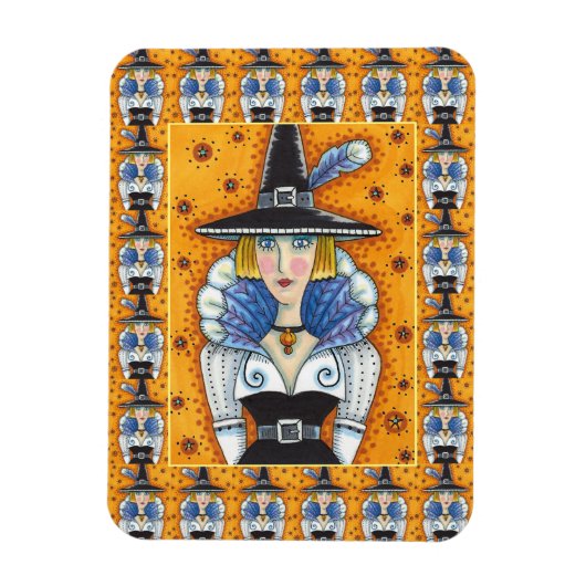 TURKEY FEATHER WITCH, A SALEM THANKSGIVING, FOLK MAGNEET (Verticaal)