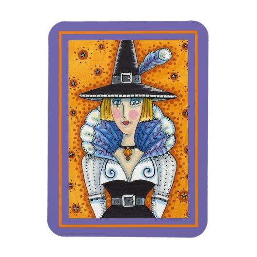 TURKEY FEATHER WITCH, A SALEM THANKSGIVING, FOLK MAGNEET (Verticaal)