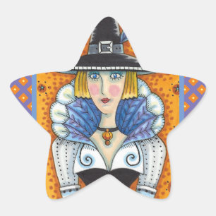 TURKEY FEATHER WITCH, A SALEM THANKSGIVING, FOLK STER STICKER