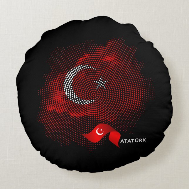 Turkey flag rond kussen (Achterkant)