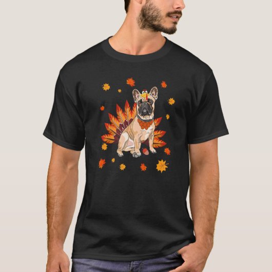 Turkey French Bulldog Frenchie Dog Maple Leaf Than T-shirt (Voorkant)