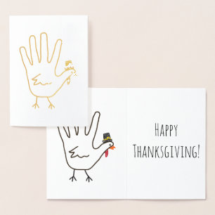 Turkey Hand Happy Thanksgiving Gold Foil Folie Kaarten
