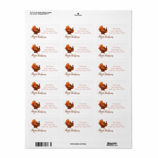 Turkey Happy Thanksgiving Personalized Address Etiket (Full Sheet)