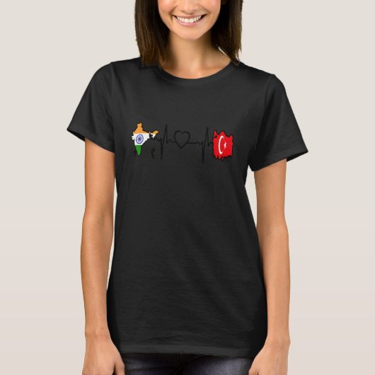 Turkey India Flag Turkish Indian Heartbeat T-shirt (Voorkant)