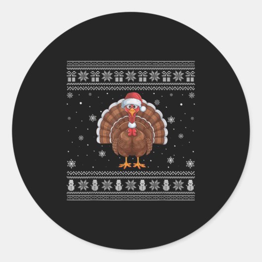 Turkey Lovers Men Women Santa Ugly Xmas Sweater  Ronde Sticker (Voorkant)