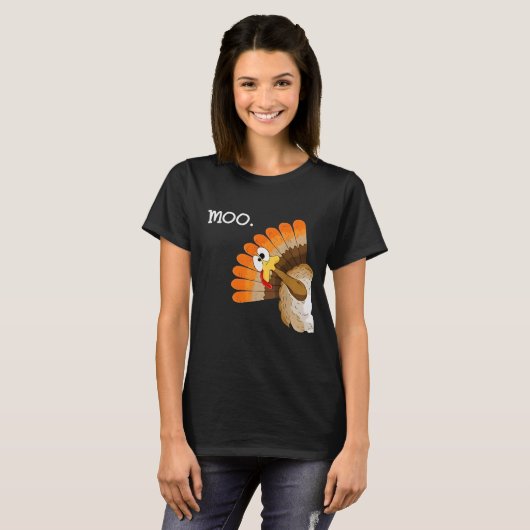 turkey moo grappige Thanksgiving T-shirt (Voorkant volledig)