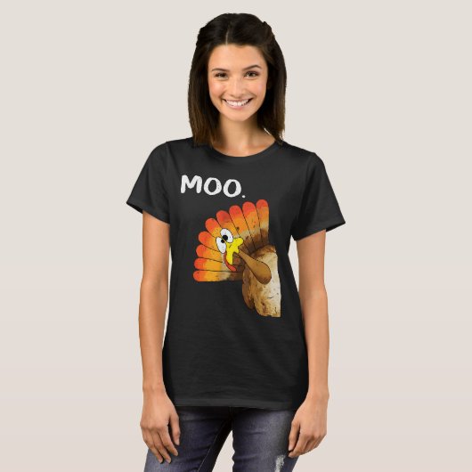 turkey moo grappige Thanksgiving T-shirt (Voorkant volledig)
