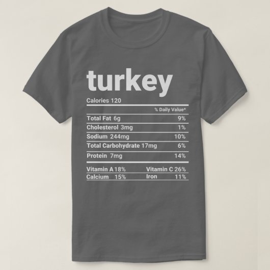 Turkey Nutrition Facts Thanksgiving Costume  T-shirt (Design voorkant)