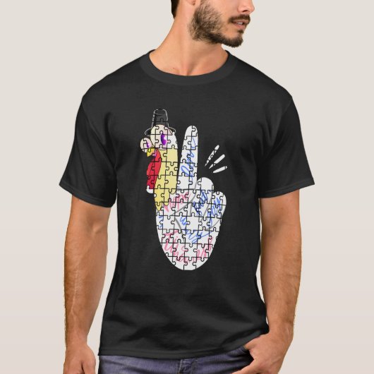 Turkey Peace Hand Sign Puzzle Autism Thanksgiving  T-shirt (Voorkant)