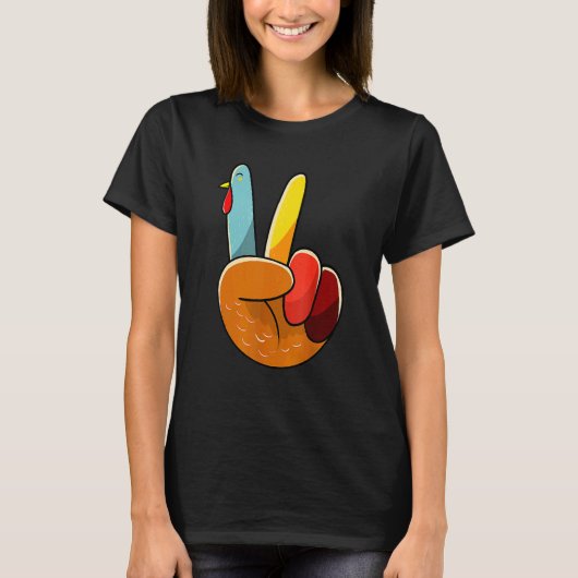Turkey Peace Hand Sign Thanksgiving Thankful Women T-shirt (Voorkant)