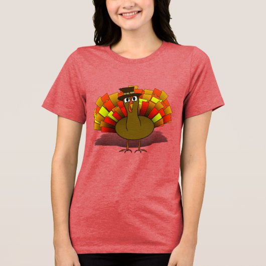  Turkey Pilgrim Thanksgiving Tri-Blend Shirt (Voorkant)