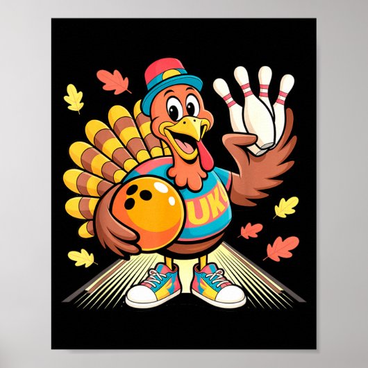Turkey Playing Bowling Thanksgiving Turkey Tail Bo Poster (Voorkant)
