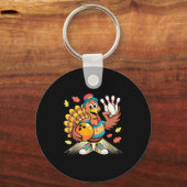 Turkey Playing Bowling Thanksgiving Turkey Tail Bo Sleutelhanger (Voorkant)