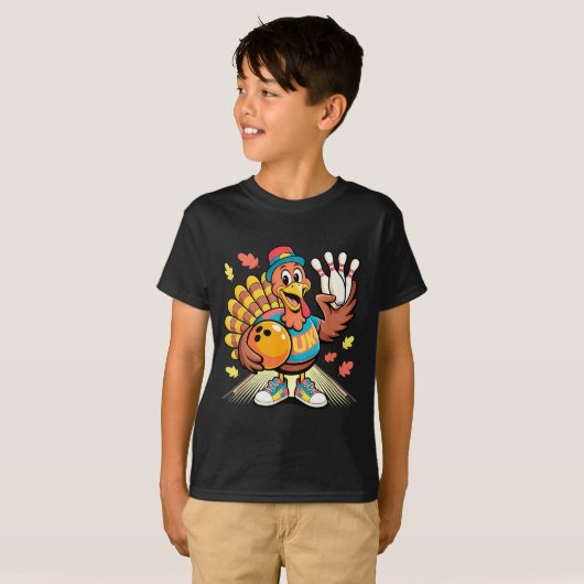 Turkey Playing Bowling Thanksgiving Turkey Tail Bo T-shirt (Voorkant volledig)
