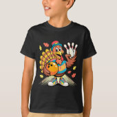 Turkey Playing Bowling Thanksgiving Turkey Tail Bo T-shirt (Voorkant)