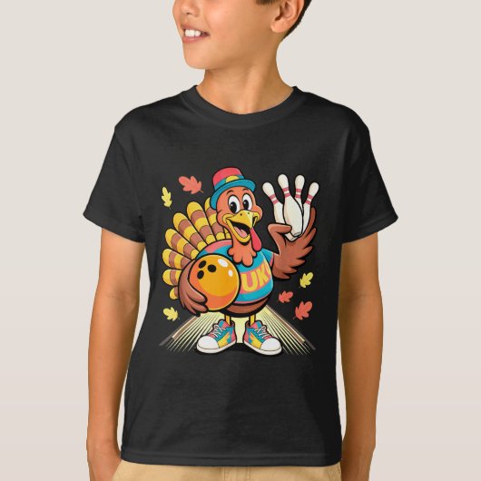 Turkey Playing Bowling Thanksgiving Turkey Tail Bo T-shirt (Voorkant)