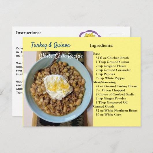 Turkey Quinoa White Chili Recipe Postcard Briefkaart (Voorkant / Achterkant)