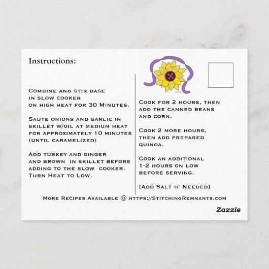 Turkey Quinoa White Chili Recipe Postcard Briefkaart (Achterkant)