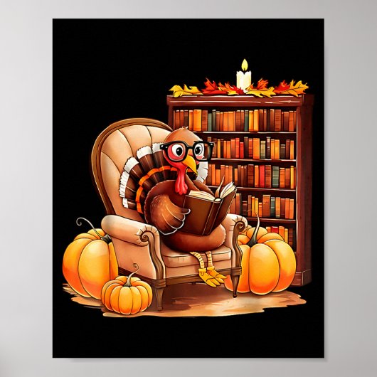 Turkey Reading Books Fall Thanksgiving Teacher Boo Poster (Voorkant)