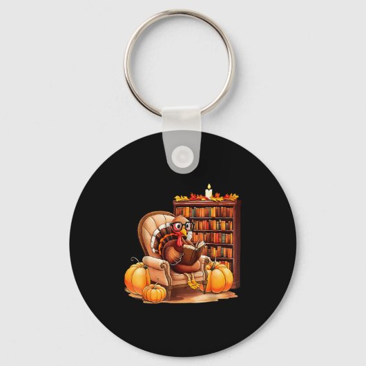 Turkey Reading Books Fall Thanksgiving Teacher Boo Sleutelhanger (Voorkant)