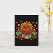 Turkey Reading Books Teacher Fall Thanksgiving Boo Kaart (Gele Bloem)