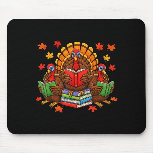 Turkey Reading Books Teacher Fall Thanksgiving Boo Muismat (Voorkant)