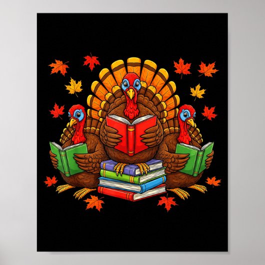 Turkey Reading Books Teacher Fall Thanksgiving Boo Poster (Voorkant)
