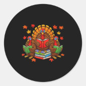 Turkey Reading Books Teacher Fall Thanksgiving Boo Ronde Sticker (Voorkant)
