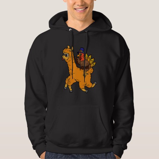 Turkey Riding Llama Thanksgiving Day Animal Fall A Hoodie (Voorkant)