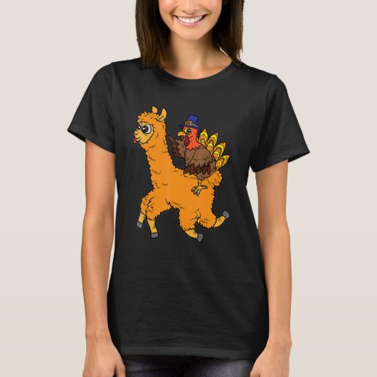 Turkey Riding Llama Thanksgiving Day Animal Fall A T-shirt (Voorkant)