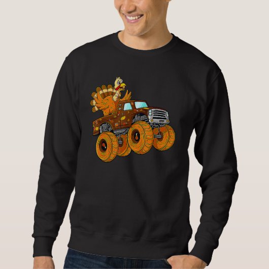 Turkey Riding Monster Truck Thanksgiving Day Boys Trui (Voorkant)