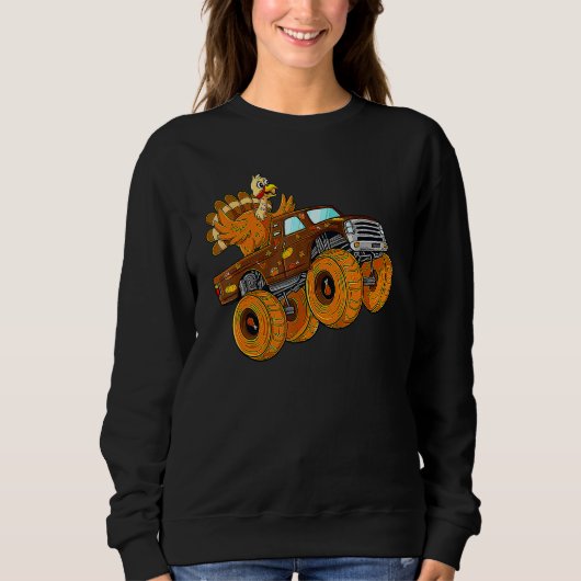 Turkey Riding Monster Truck Thanksgiving Day Boys  Trui (Voorkant)