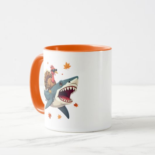 Turkey Riding Shark Funny Thanksgiving Mok (Voorkant links)