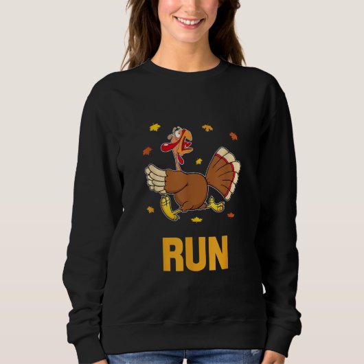 Turkey Run Costume Thanksgiving Running Turkey Tro Trui (Voorkant)