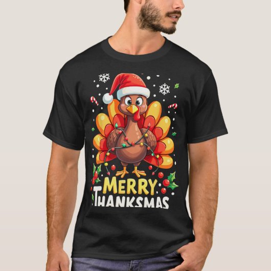 Turkey Santa Happy Merry Thanksmas Thanksgiving Ch T-shirt (Voorkant)