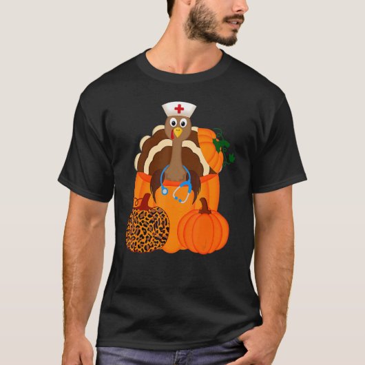 Turkey Stethoscope Nurse Pumpkin Leopard Print Tha T-shirt (Voorkant)