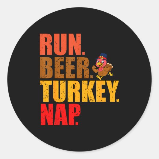 Turkey Trot Running Thanksgiving Run Beer Nap Ronde Sticker (Voorkant)