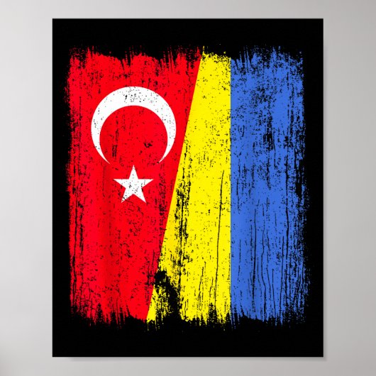 Turkey Ukraine Half Flag Turkish Ukrainian Heritag Poster (Voorkant)