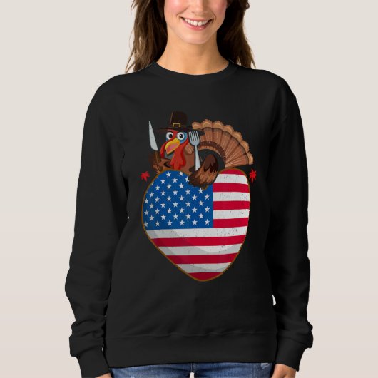Turkey USA Flag Thanks Giving American  Thanksgivi Trui (Voorkant)