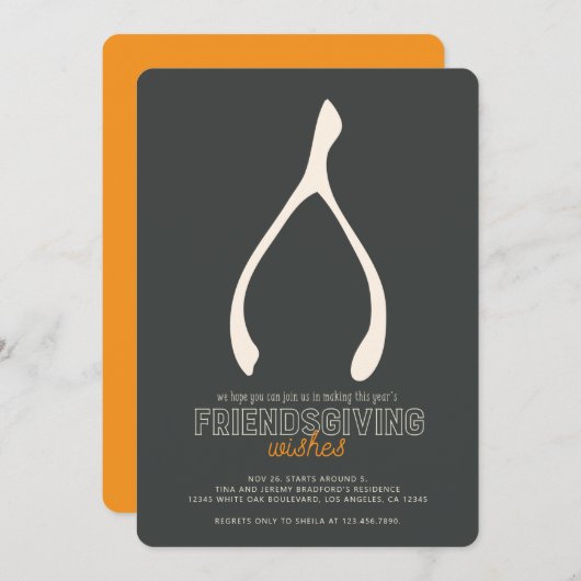 Turkey Wishbone Modern Friendsgiving Invitation Kaart (Voorkant / Achterkant)