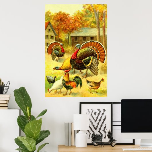 Turkeys and chickens art poster (Thuiskantoor)