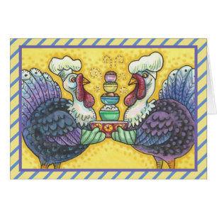 TURKEYS IN KITCHEN THANKSGIVING WENSKAART B