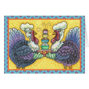 TURKEYS IN KITCHEN THANKSGIVING WENSKAART B