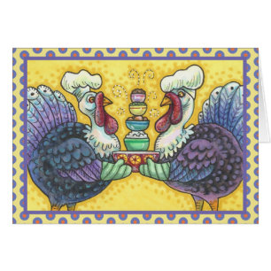 TURKEYS IN KITCHEN THANKSGIVING WENSKAART V